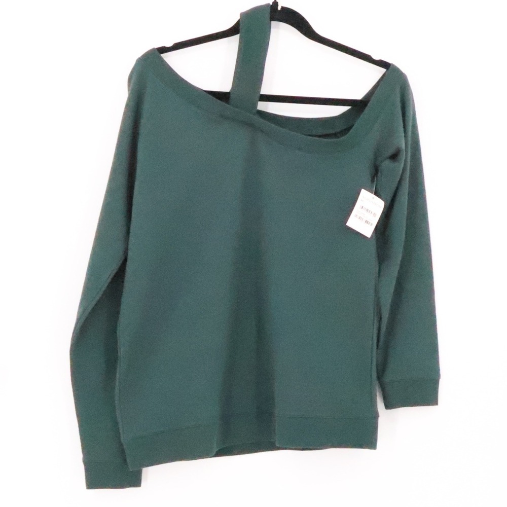 Treasure and Bond Asymmetrical Off Shoulder Sweatshirt NWT Green Gables Size XS